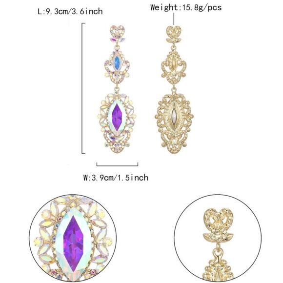 Yellow Gold with Iridescent AB Crystal Art Deco Chandelier Post Back Earrings - Picture 5 of 5